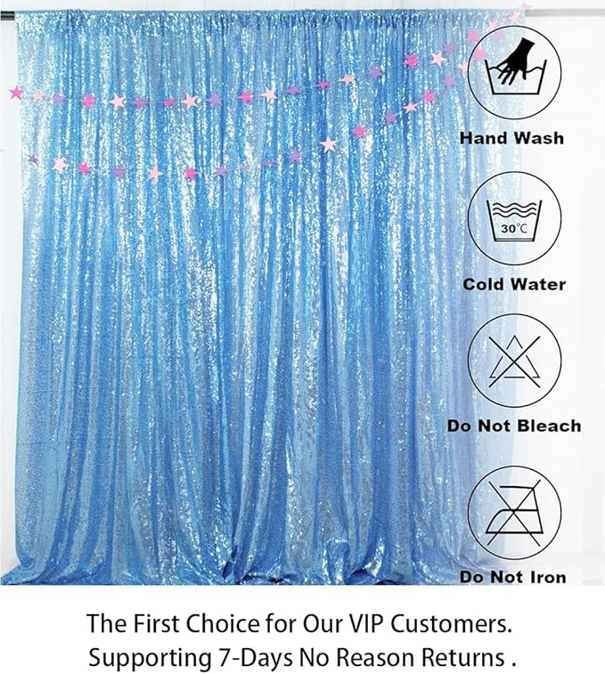 ShinyBeauty 4x8FT Baby Blue Sequin Backdrop Curtains (2-Panel) - Sparkling Photography Backdrop for Weddings, Parties, Events | Glitter Drapes, Shimmering Decor, Lightweight & Photo-Ready