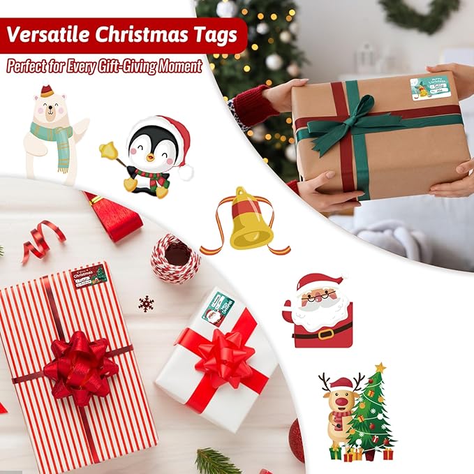 500 PCS Christmas Gift Tags Christmas Santa Claus Stickers Self Adhesive Cartoon Christmas Tag Christmas Festival Holiday Decor（New）