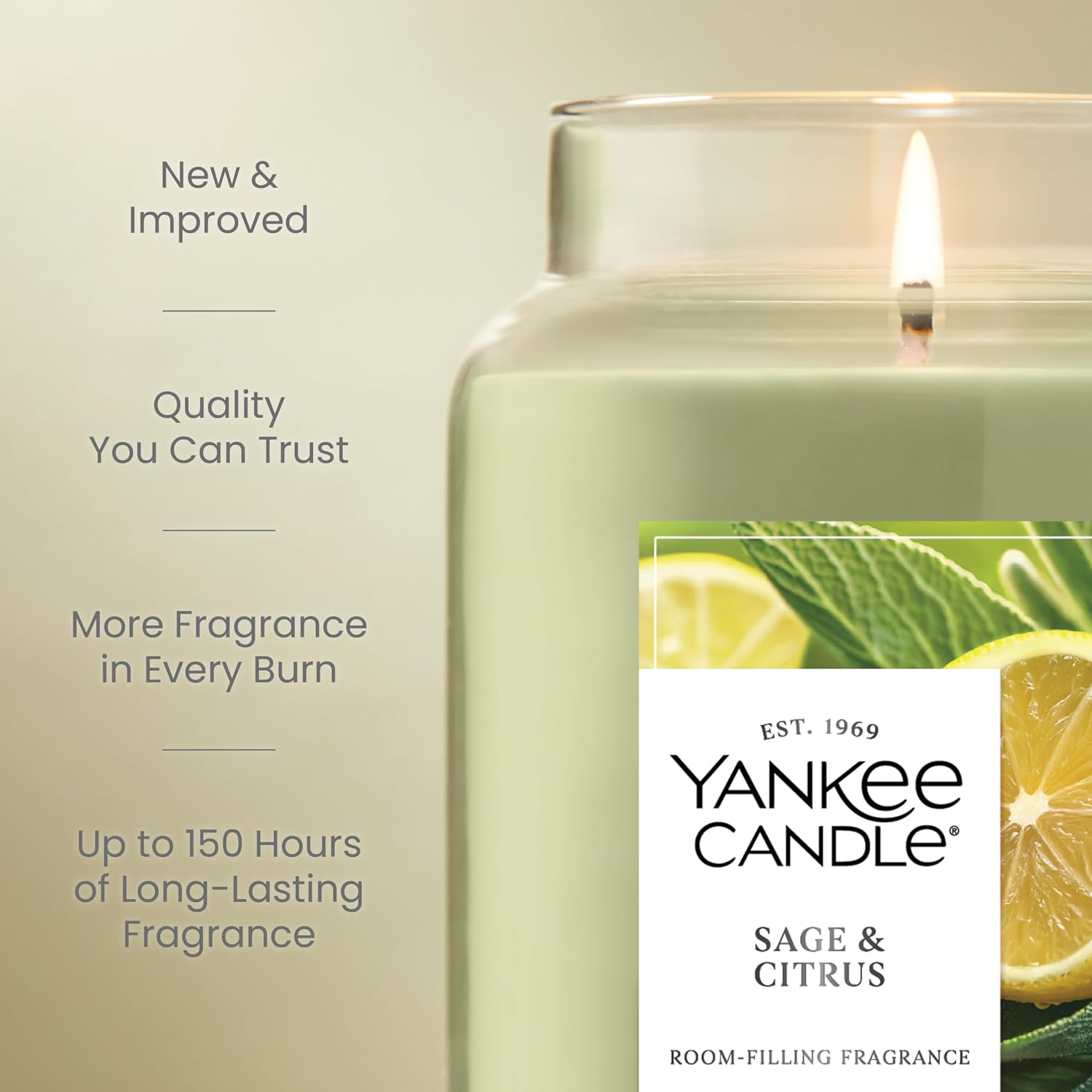 Yankee Candle Sage & Citrus, Scented Candle, 22oz Large Jar with up to 150 Hour Burn Time, Giftable, Birthdays