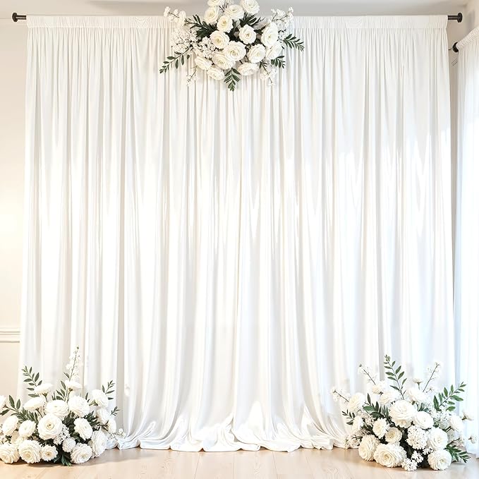 White Glitter Backdrop Curtain for Parties Wedding,10Ft x 10Ft Satin Shimmer Photo Backdrop,Non-Wrinkle Sparkle Drapes for Backdrops,Back Drop for Photography, Birthdays,Weddings,Prom