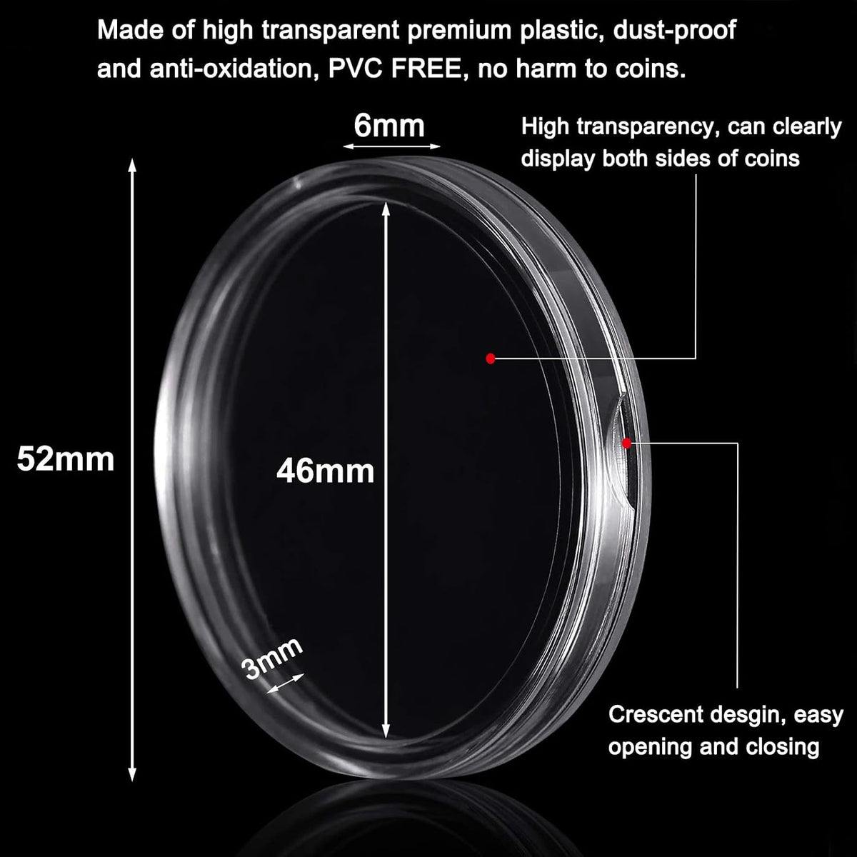 46mm Coin Capsules with Black Foam Gasket and Storage Organizer Box 96PCS