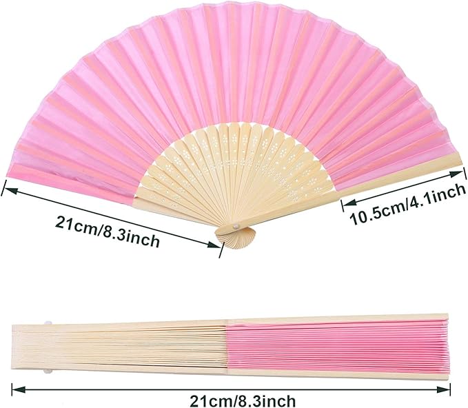 Aneco 18 Pieces Pink Handheld Cloth and Bamboo Folding Fans for Wedding Decoration, Church Gifts, Party Favors, DIY Decoration