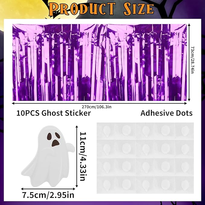 28x106 Inch Purple Sequin Tablecloth for Halloween Decorations, Metallic Tinsel Foil Fringe Table Skirt, Rectangle or Round Tables Decor, Table Cover, Ghost Decorations for Halloween Party