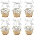 24 PCS Bow Cupcake Toppers Bow Cupcake Picks Bowknot Birthday Party Decorations Bowknot Cake Dessert Picks for Baby Shower Birthday Wedding Bridal Engagement Party Cake Decorations Supplies Silver