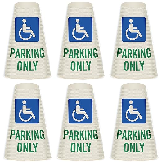 SmartSign 6-Pack "Handicapped Parking Only" Reflective Cone Message Sleeve Collar with Symbol, 360-Degree Visibility, Non-Adhesive Vinyl Signs for Traffic Safety Cones, 3-Side Print [Cone Not Included]