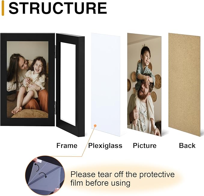 decorUhome Double 8x10 Picture Frame Vertical, Engineered Wood Bifold Photo Frame with Plexiglass for Tabletop Display, 8x10, Black