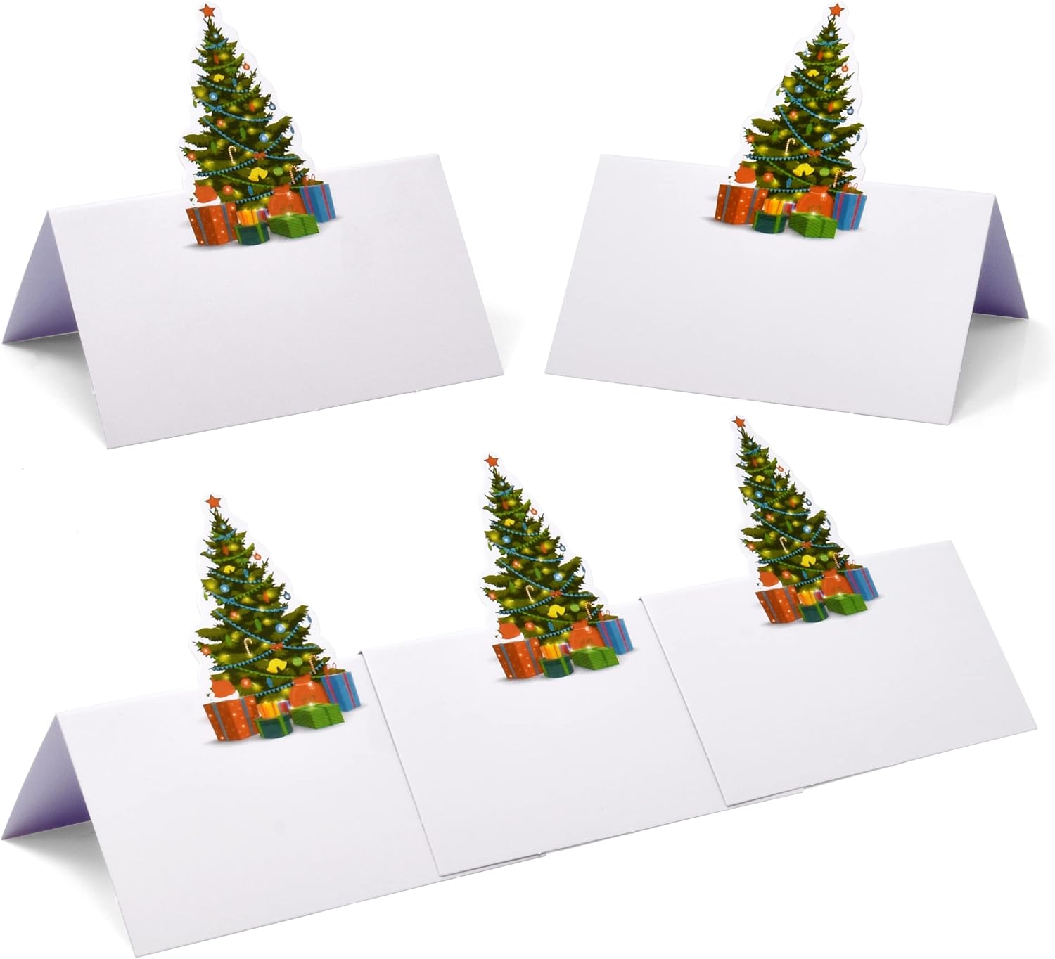 Gift Boutique 100 Pack Christmas Place Cards Holiday Seating Name Card Die Cut Xmas Tree Table Setting Folded Paper Tent Cards for Dinner Wedding Tables Placement Party Decorations 2" x 3.5"