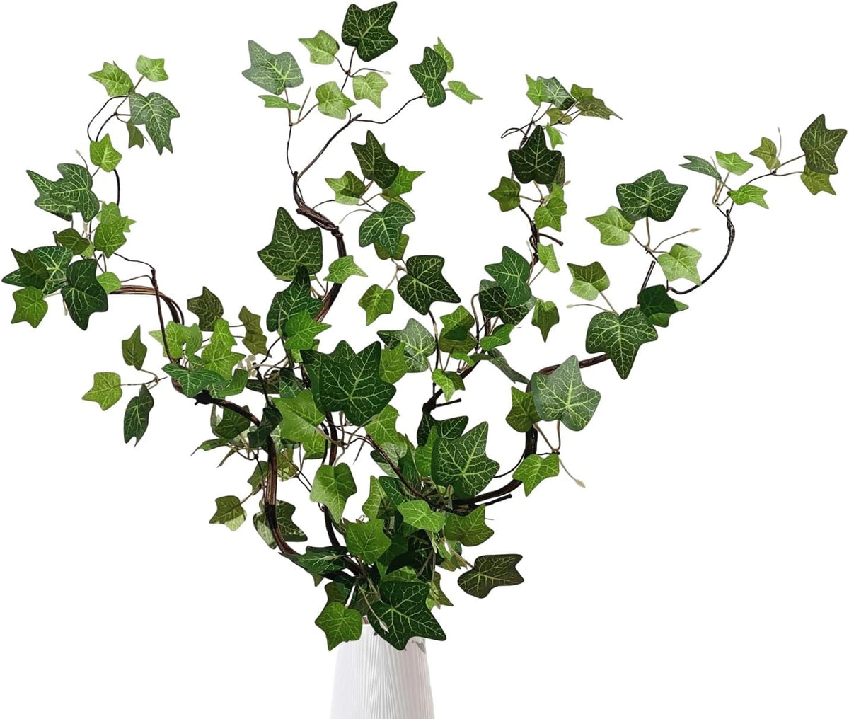 artificial rattan tree vines with creeper leaves climbing, close-up detail