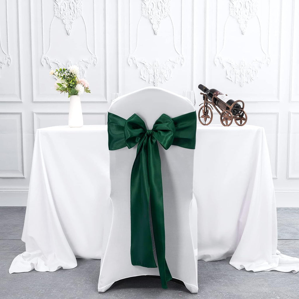 100 Pieces Emerald Green Satin Chair Sashes for Wedding Reception Party Hotel Home Kitchen Decoration-Emerald Green