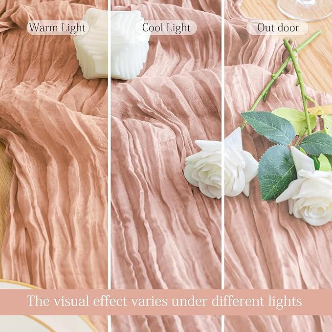 6 Pack Dusty Pink Cheesecloth Table Runner 23x120 inch Rustic Boho Gauze Table Runner 10 FT Long Sheer Cheese Cloth Fabric Table Runners for Romantic Wedding Bridal Shower Birthday Party Decor