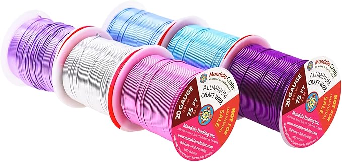 Mandala Crafts 20 Gauge Anodized Aluminum Craft Wire for Jewelry Making - 450 FT Colored Flexible Silver Lavender Purple Pink Ice Blue Turquoise Wire - Bendable for Bonsai Armature Crafting Sculpting
