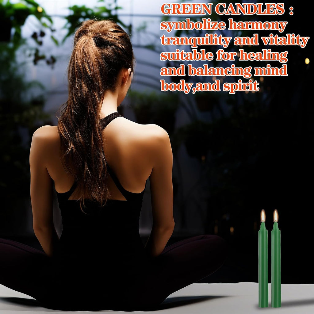 Kunrsug 24 Pack Green Spell Chime Candles – Premium Mini Unscented Taper Candles for Rituals, Prayer, Birthdays, Meditation, Altar, Spells, Chime Candles - 4 Inch Tall - Ideal for Witches
