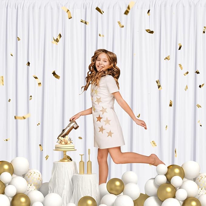 Sugargirl 10x10FT White Backdrop Curtains Polyester Photo Backdrop Drapes Curtains 2 Panels with Rod Pockets for Party Birthday Wedding Photography Home Decoration