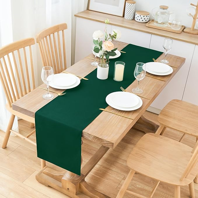 2 Pack Green Table Runner 12 x 60 Inch Solid Color Farmhouse Runners Coffee Table Dresser for Daily Party Home Decoration