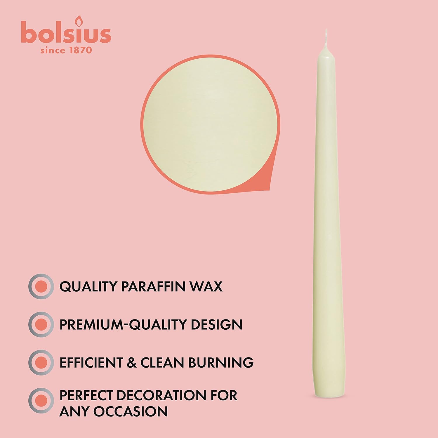 BOLSIUS Ivory Taper Candles - 10 Pack Unscented 10 Inch Dinner Candle Set - 8 Hours Burn Time - Premium European Quality - Smokeless and Dripless Household, Wedding, Party, and Home Décor Candlesticks