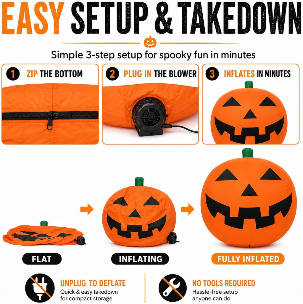11ft giant halloween inflatable pumpkin with led lights showing dimensions