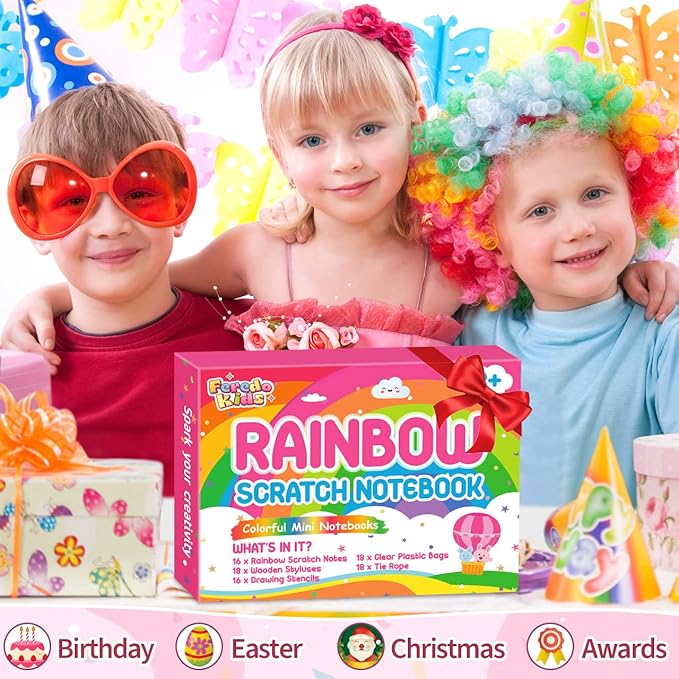 Party Favors for Kids: 16 Pack Rainbow Scratch Art Notebook Back to School Students Classroom Gifts Bulk for Girls Boys Goodie Bags Stuffers, Return Gifts for Birthday Party Favors Bulk
