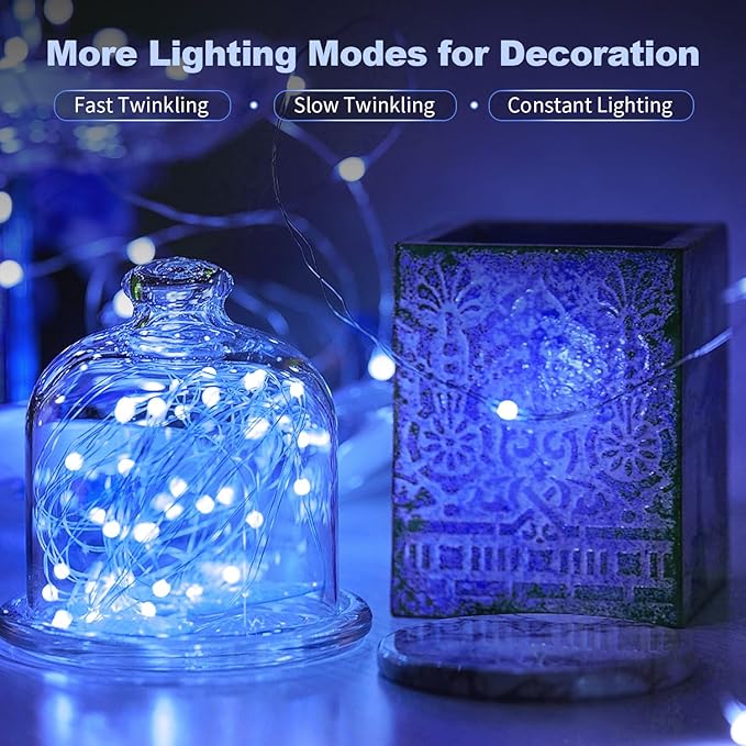20 Pack LED Fairy Lights Battery Operated,3 Features Blinking Slowly Blinking & just on 7FT 20 LED Waterproof Mini Twinkle String Lights for Wedding Mason Jars Party Christmas Decorations,Blue