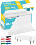 White Plastic Table Cover Roll - 40IN x 300FT, Table Cloth for Rectangle Table with Slide Cutter, Plastic Table Cloth Disposable with Cut-to-Size Design for Weddings, Banquets, Parties