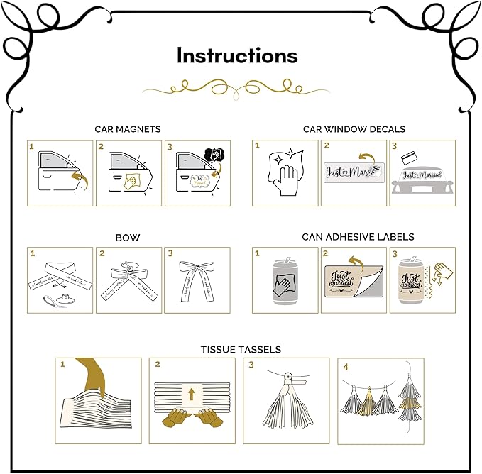 33 Pc Just Married Car Decorations – Wedding Reception & Ceremony Decor – Banners, Stickers & Balloons – Elegant Reusable Wedding Car Kit – Weather-Resistant & Easy to Apply – No Residue