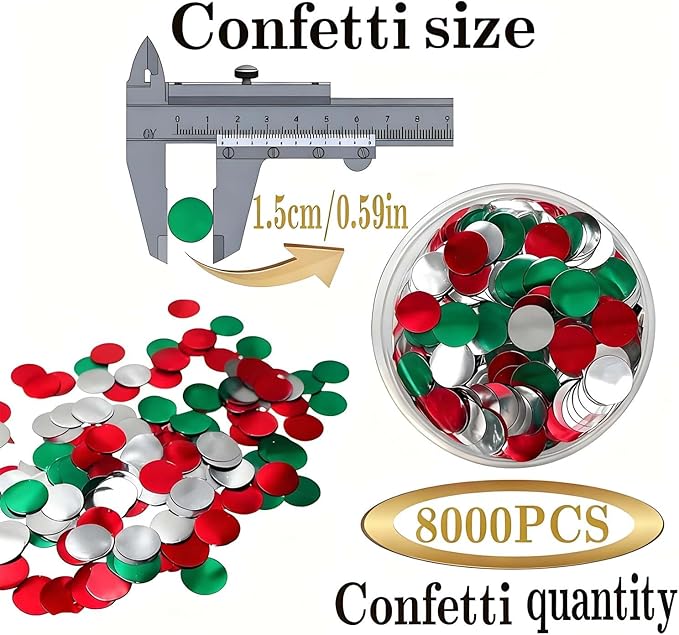 Red White and Green Round Foil Metallic Confetti for Fill Balloons, Wedding, Birthday, Christmas Party, Festival Decoration(8000PCS)