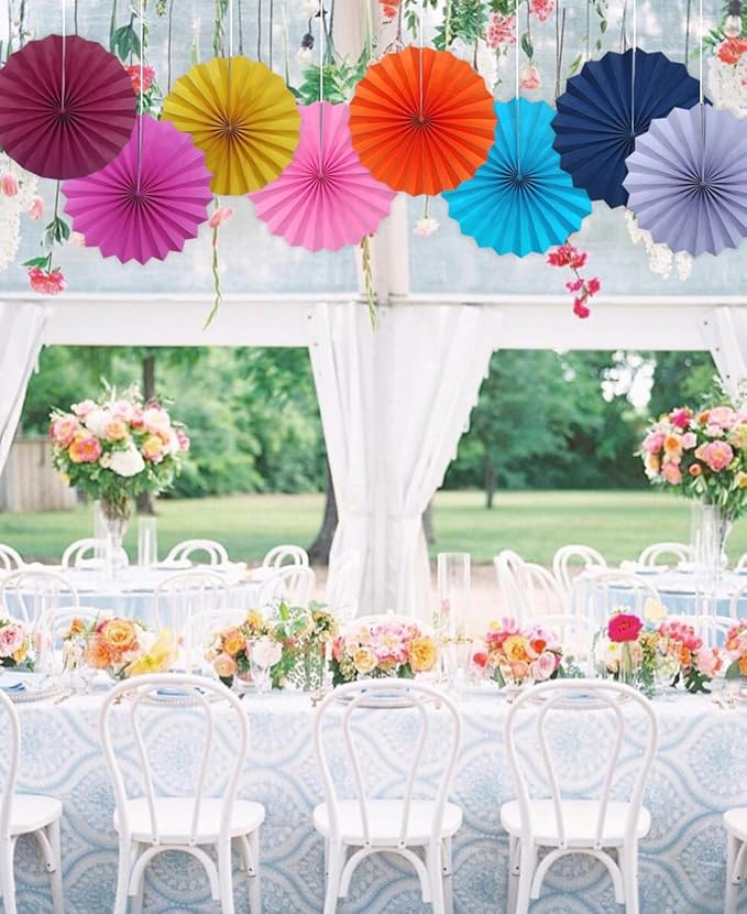 Red Hanging Paper Fans,Red Accessories Paper Decorations for Party,Valentines Day Decorations,Photo Booth Props Decor,12in Hanging Paper Fans 30 Color DIY Set （Magenta）