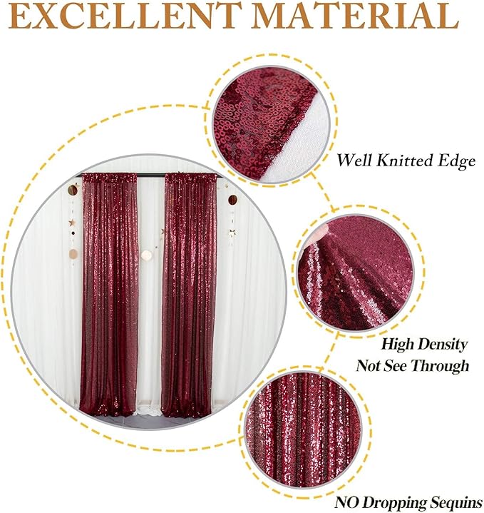 ShinyBeauty Burgundy Sequin Curtain Backdrop 2 Panels 4FTx8FT Photo Curtain Backdrop Curtain Panels 96 Inches Long -190522E