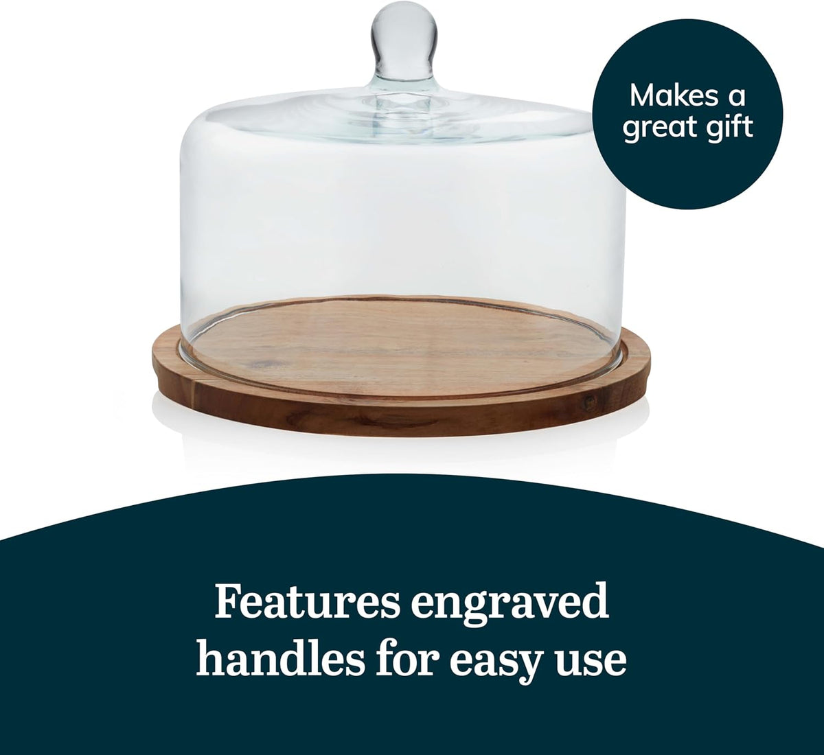 Libbey Acacia Wood Cake Stand with Lid, Ball Top Handle Cake Holder with Lid,...