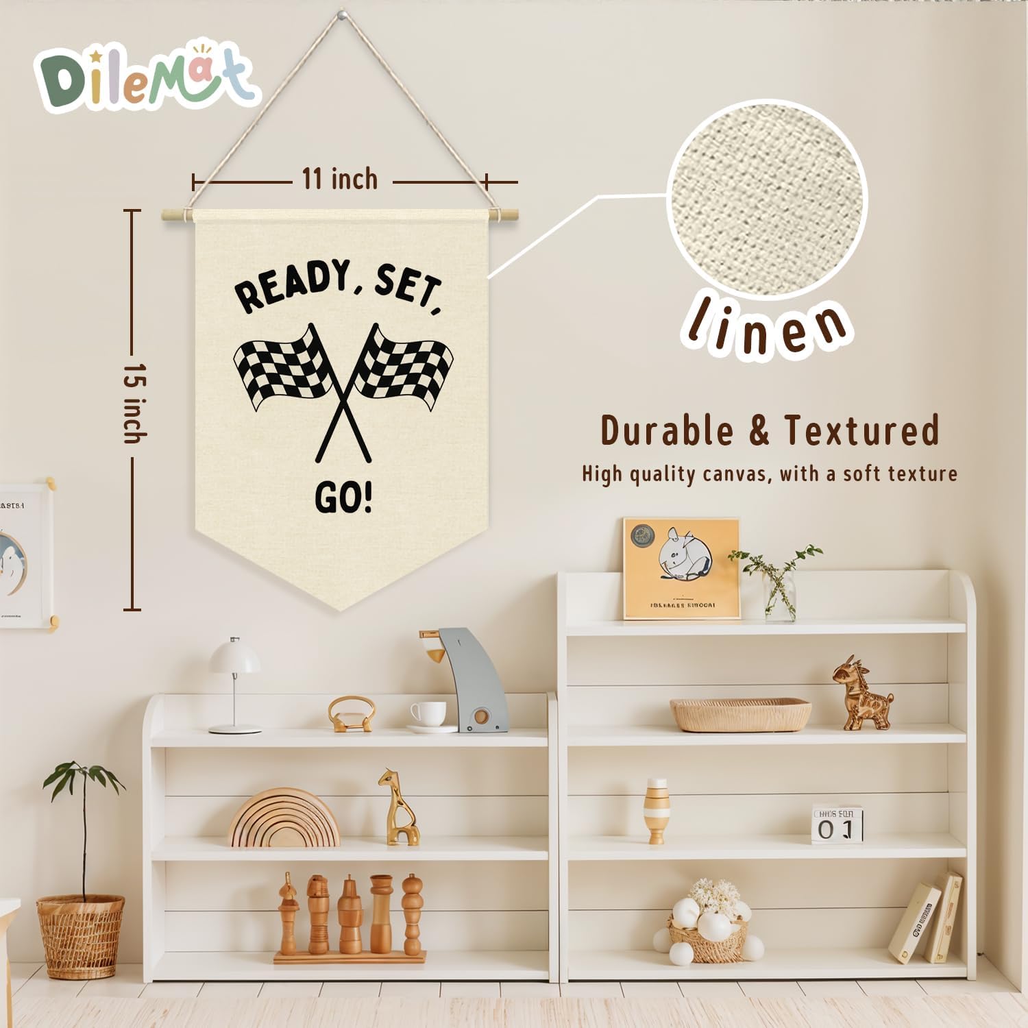 Race Car Room Decor for Boys Pennant Banner,Car Room Decor | Ready Set Go Racing Flags Banner Wall Hanging Decor for Car Bedroom,Boys Room,Playroom,Nursery,Birthday Party Decorations