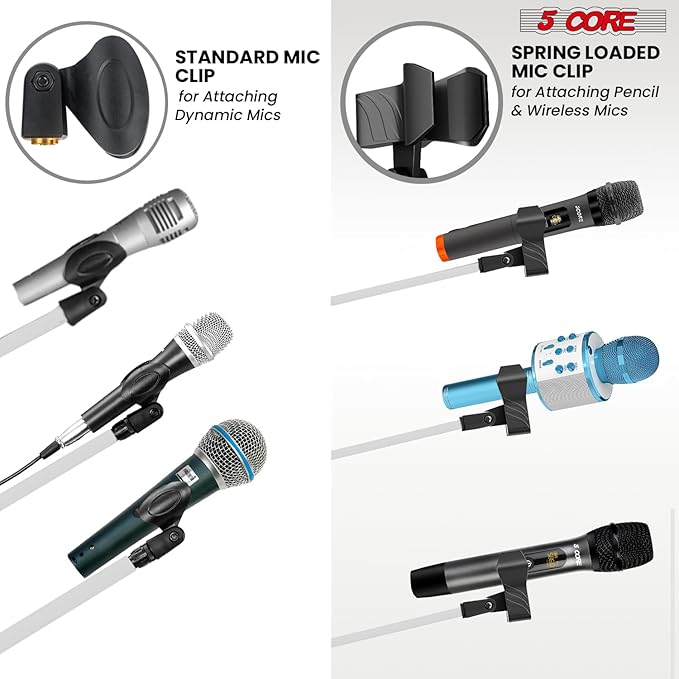 5 Core Tripod Mic Stand Floor Adjustable 18 to 72 Inches Sturdy Boom Arm Holder Microphone Stands Pedestal Para Microfono for Singing - MS 080 WH
