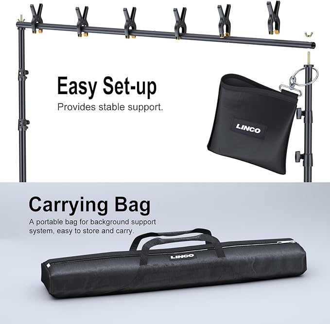 LINCO Backdrop Stand for Parties Kit 10x7 ft Adjustable Back Drop Photography Studio Photo Background Support System with Clamps, Sand Bag, Carrying Bag 4172
