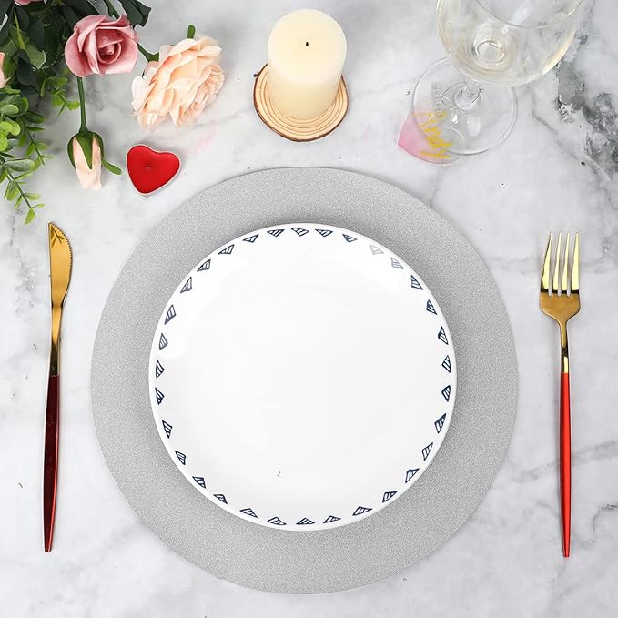 50 Pieces Silver Glitter Paper Place Mats Sparkle 14'' Round Disposable Table Mats Silver Sequin Doilies Decorative Placemats for Wedding Banquet Party Home Dining Tableware
