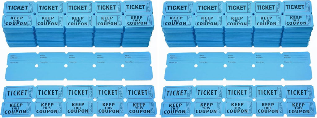 Homrelaxy 2000 Pcs 1000 Pairs Raffle Tickets, 50/50 Double Raffle Tickets, 250 Double Tickets Per Stack, for Events, Entry, Carnivals, and Door Prizes(Blue) (Pack of 2)