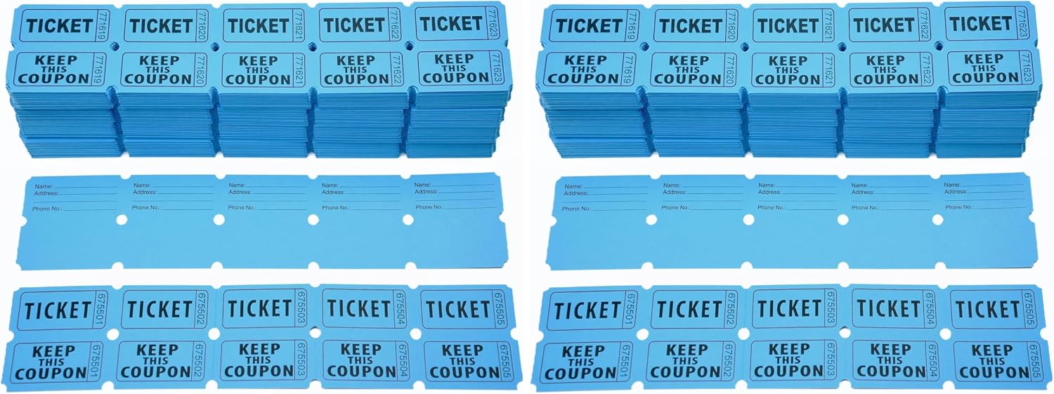 Homrelaxy 2000 Pcs 1000 Pairs Raffle Tickets, 50/50 Double Raffle Tickets, 250 Double Tickets Per Stack, for Events, Entry, Carnivals, and Door Prizes(Blue) (Pack of 2)
