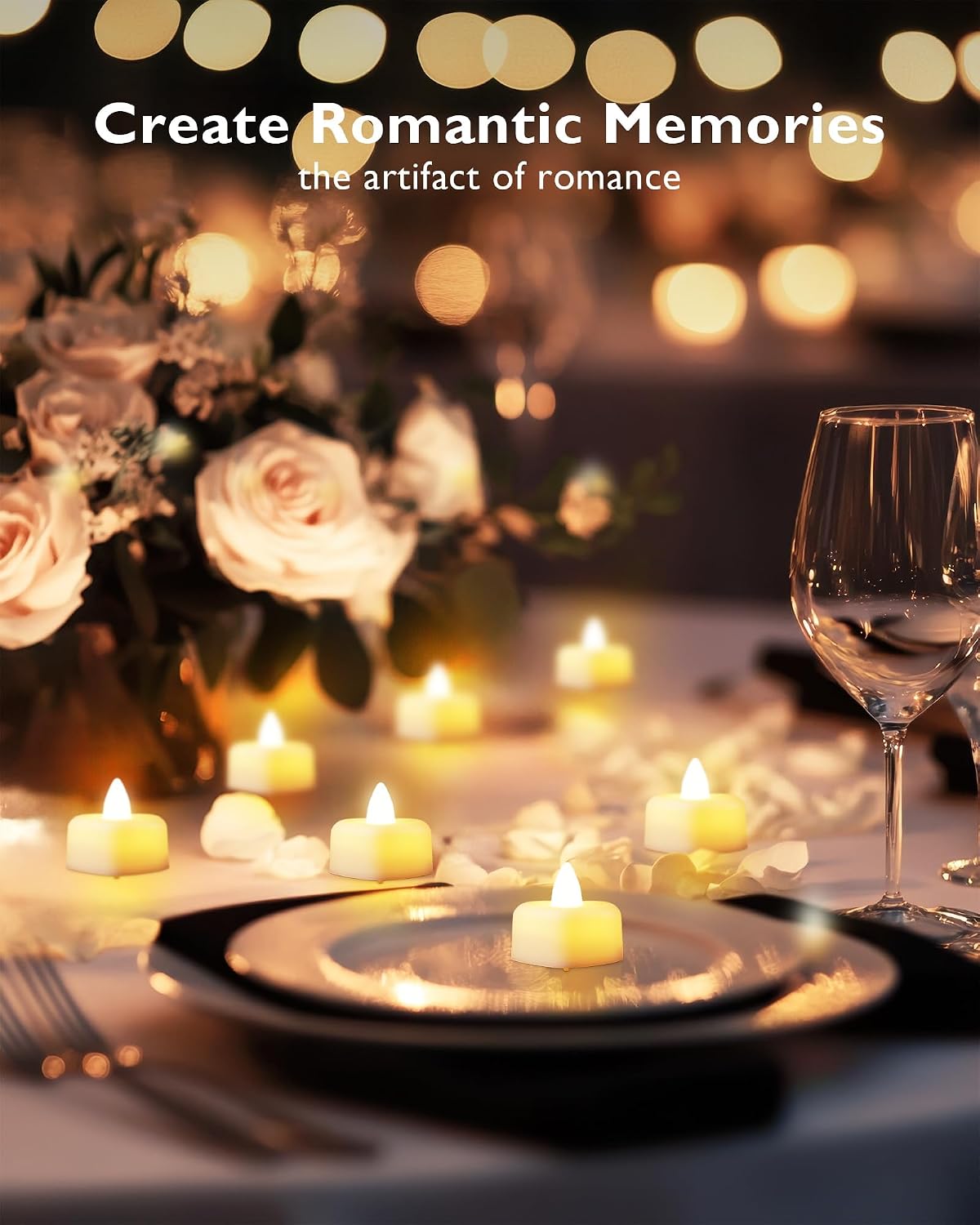 Homemory Rose Petals and Candles Set for Romantic Decorations Special Night, 2000 Pcs White Rose Petals with 24 Pcs LED Heart Candles Lights for Proposal, Anniversary, Birthday, Wedding Decor