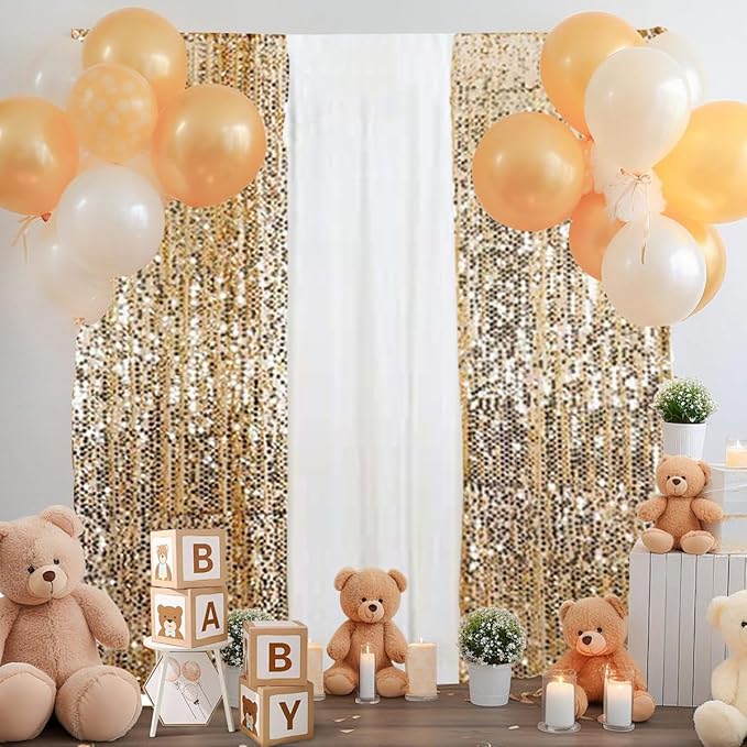 Gold Big Payatte Sequin 18MM Sequin Backdrop Drapes Curtains Panels,Fashion 9FTx9FT Backdrop for Thanksgiving Christmas Home Party Decoration Supplies