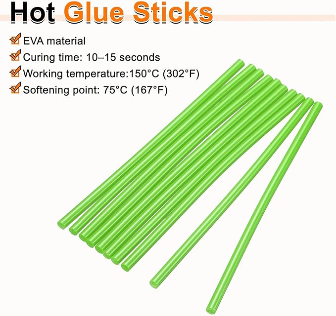 HARFINGTON 10pcs Hot Glue Sticks 0.28" Dia x 11.81" Long EVA Mini Hot Melt Adhesive Glue Stick for Hot Melt Gun Wood Plastic Glass Flowers Fabrics Foam, Light Green