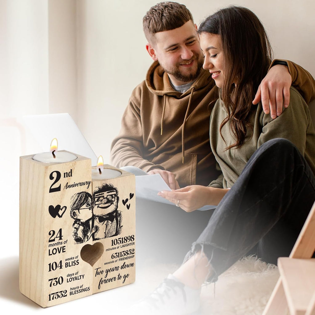 2nd Anniversary Wedding Gifts for Wife Girlfriend, Couples Gift Candlestick, Cotton 2nd Wedding Anniversary for Husband Boyfriend, Presents Gifts for Her Him