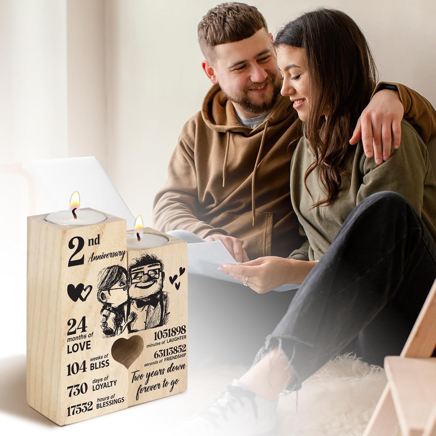 2nd Anniversary Wedding Gifts for Wife Girlfriend, Couples Gift Candlestick, Cotton 2nd Wedding Anniversary for Husband Boyfriend, Presents Gifts for Her Him