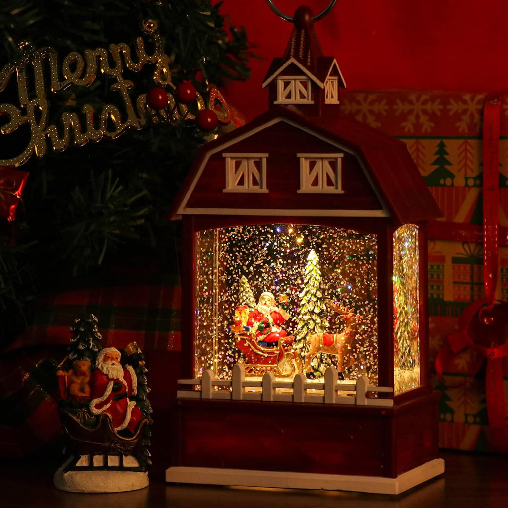 Christmas Music Snow Globe Lantern with 6 Hour Timer, USB Powered Battery Operated Lighted Water Singing Snow Globe Holiday Women Children Gift(Santa, 5 x 3.1 x 11.1 Inches)