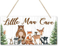 Uflashmi Wood Little Man Cave Sign, Woodland Animal Nursery Wall Decor for Baby Boys Room, Woodland Theme Nursery Room Decor for Toddler Boy, 12”x6”