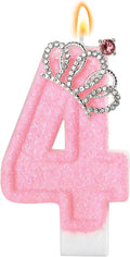 Pink Birthday Candle Crown Number 4 Candles Cake Candle,Pink Birthday Cake Topper Cupcake Decorations Party Decor for Girls and Women Anniversary Celebrations Supplies Favors