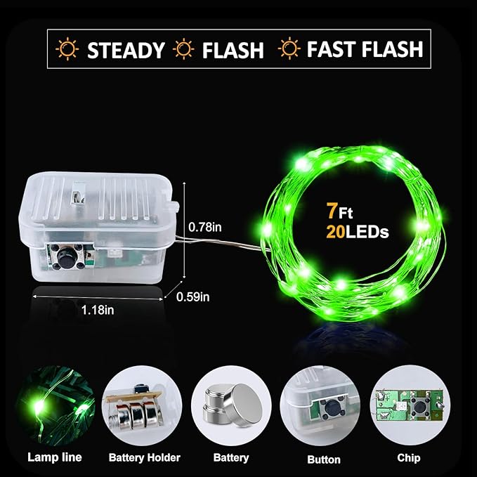 Aogist Led Fairy Lights 3 Modes Battery Operated String Lights Waterproof Silver Wire 7 Feet Firefly Starry Moon Mason Jar Lights for DIY Wedding Party Christmas (Green, 20 Pack)