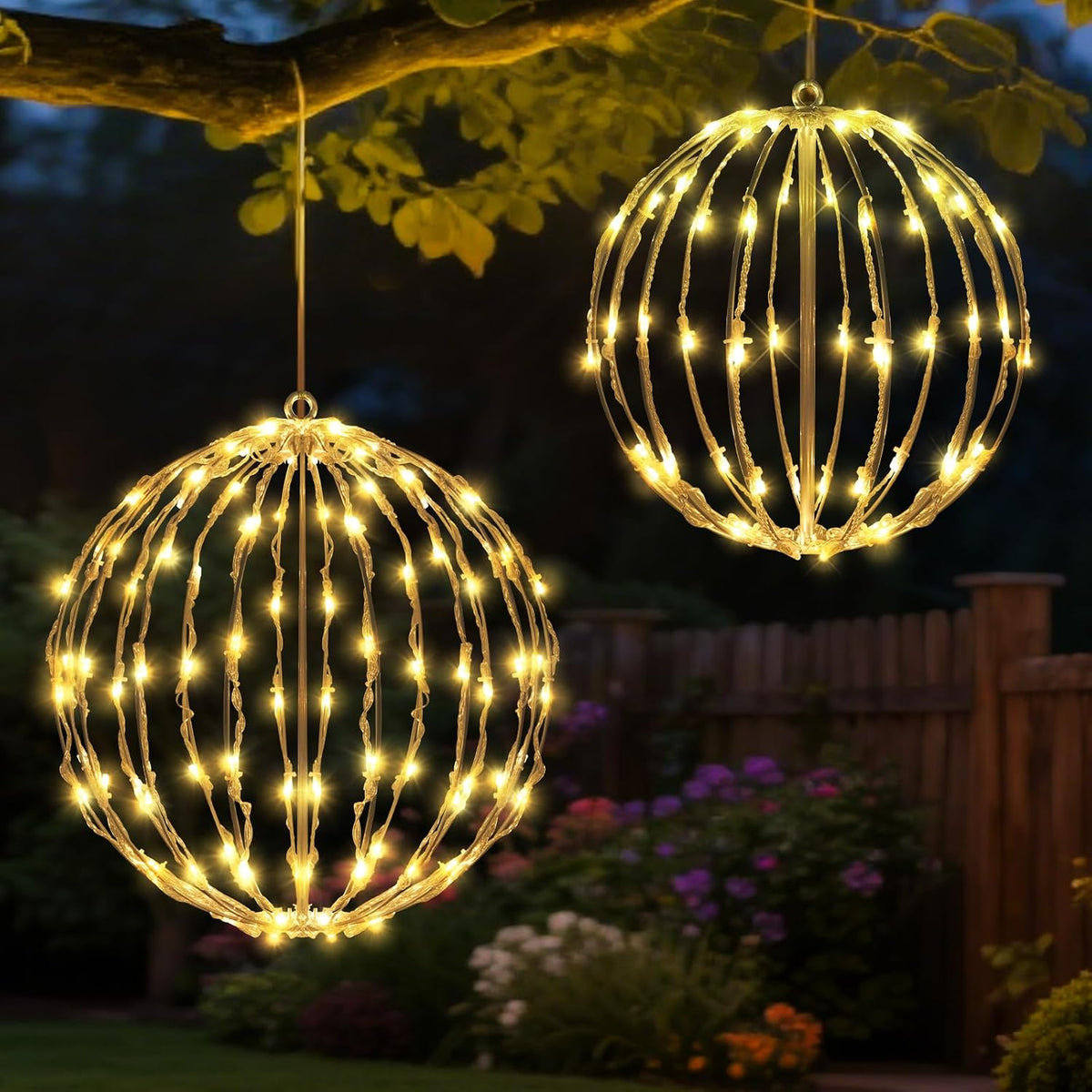 christmas decorations,led light balls outdoor,2 pack,warm white, main product view