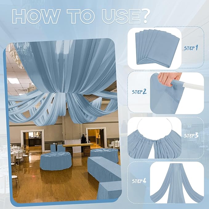 6 Panels Dusty Blue Ceiling Drapes for Wedding 5ftx30ft Ceiling Drapes Wedding Arch Draping Fabric Cheesecloth Sheer Curtain Romantic Ceiling Decorations for Weddings Party Banquet Ceremony Stage