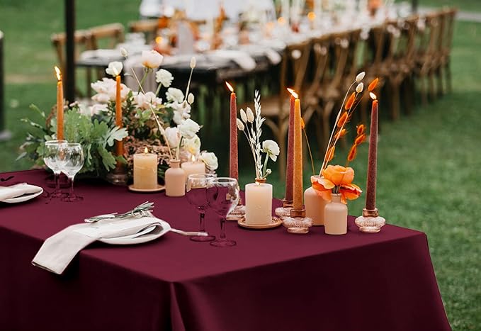 6 Packs Satin Tablecloth 57 x 108 Inch Burgundy Rectangular Table Cloth Silk Tablecloth Smooth Fabric Overlay Satin Table Cover Decoration for Wedding Party Banquet Events