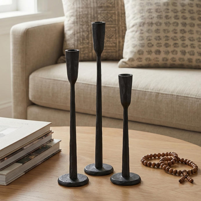 Black Iron Taper Candle Holder Set of 3, Heavy Wrought Iron Candlestick Holders Decorative Candle Stand, Vintage Candle Holder for Wedding, Dining, Home Decoration