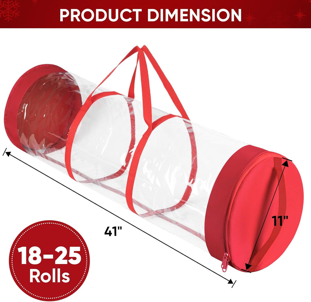 BALEINE Christmas Wrapping Paper Organizer Storage, 41" Gift Wrapping Paper Storage Containers, Clear PVC with Durable 600D Oxford Fabric Gift Wrap Paper Holder Fits 18-25 Rolls, Golden