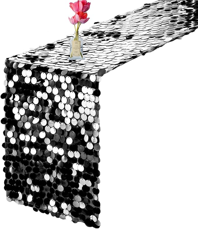 VHH Sequin Table Runner 12 x 108 inches Black Table Runner, Glitter Runner for Party Wedding Birthday, Party Spring Easter Rustic, Birthday Supplies Decorations (1 Pack).