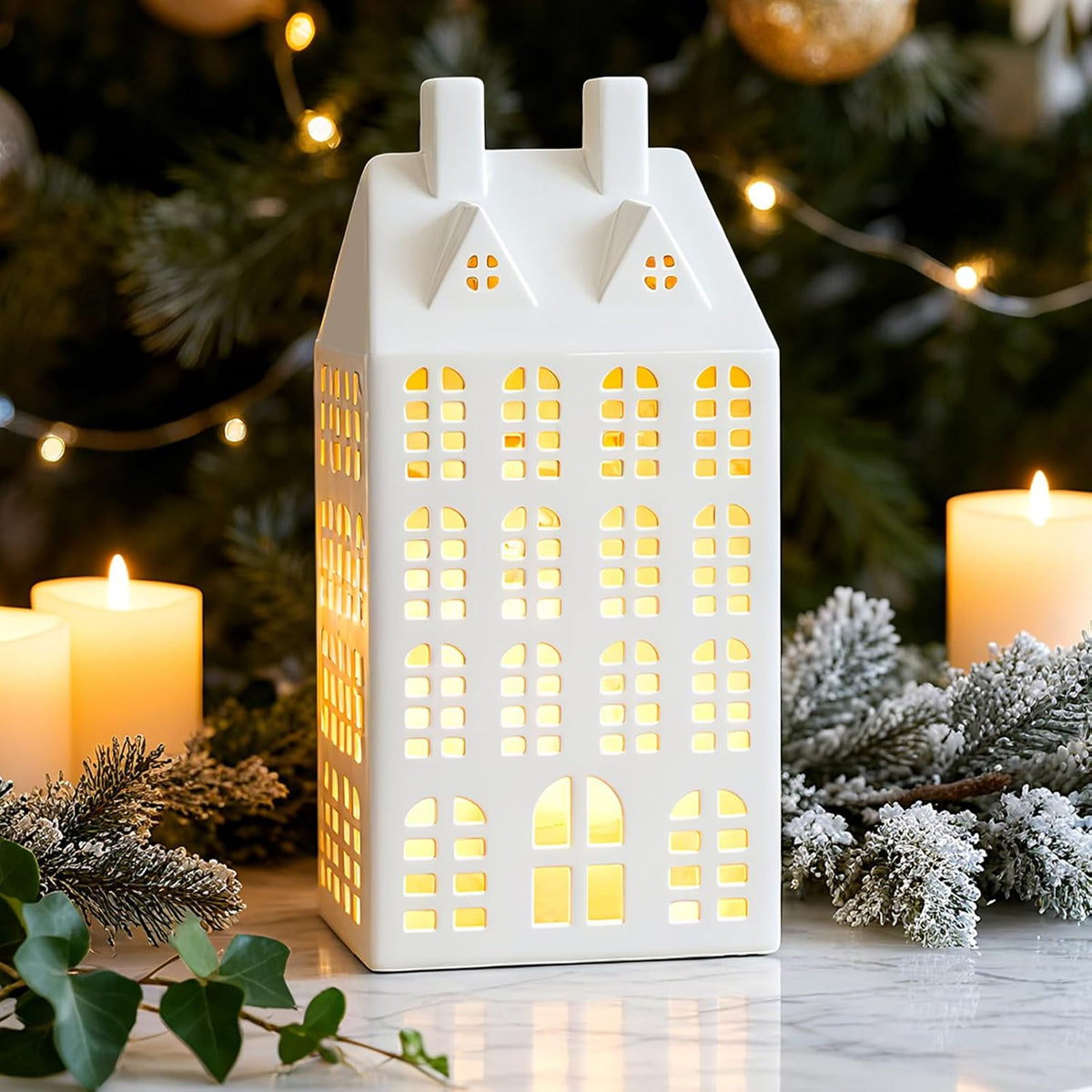 dn deconation light up christmas village house, white, main product view